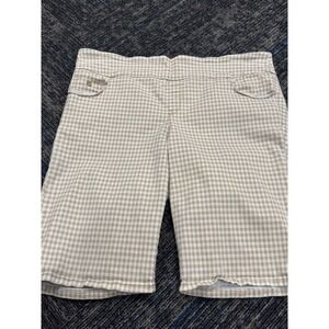 Gloria Vanderbilt Tan Gingham Pull On Bermuda Shorts Womens XL Checkered Stretch